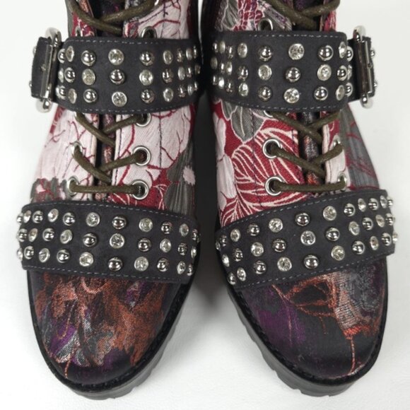 NWB JEFFREY CAMPBELL SLAM-2ST Red Grey Floral Silver Studded Buckle Boots Sz 6M - Picture 6 of 16